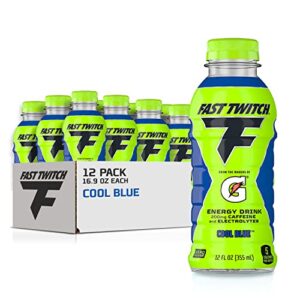 fast twitch energy drink from gatorade, cool blue, 12oz bottles, (12 pack), 200mg caffeine, zero sugar, electrolytes