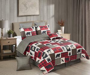 virah bella 3 piece king cabin quilt bedding set – lodge life – rustic country reversible patchwork comforter set with decorative pillow shams