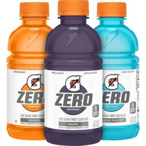gatorade zero thirst quencher, 3 flavor variety pack, 12 fl oz, 6 count