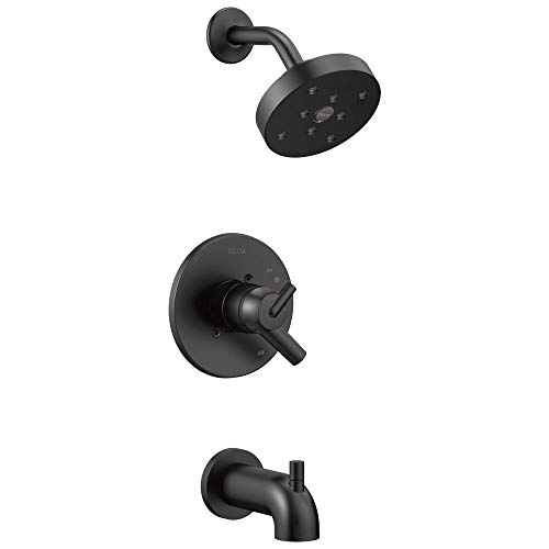 Delta Faucet Trinsic 17 Series Dual-Function Tub and Shower Trim Kit, Shower Faucet, Single-Spray H2Okinetic Shower Head, Matte Black T17459-BL (Valve Not Included)