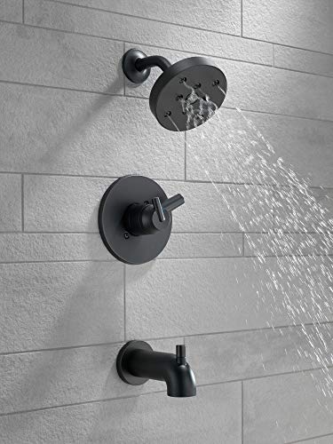 Delta Faucet Trinsic 17 Series Dual-Function Tub and Shower Trim Kit, Shower Faucet, Single-Spray H2Okinetic Shower Head, Matte Black T17459-BL (Valve Not Included)