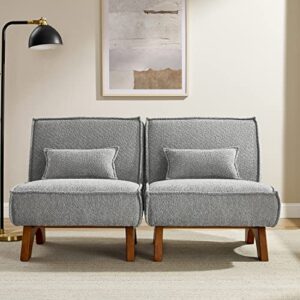art leon modern modular sofa sherpa fabric single sofa with pillow, accent armless chair with wooden legs for living room bedroom, set of 2, gray
