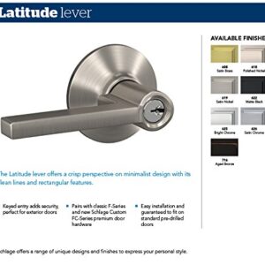 SCHLAGE F51A LAT 619 COL Latitude Lever with Collins Trim Keyed Entry Lock, Satin Nickel