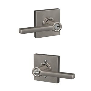 SCHLAGE F51A LAT 619 COL Latitude Lever with Collins Trim Keyed Entry Lock, Satin Nickel