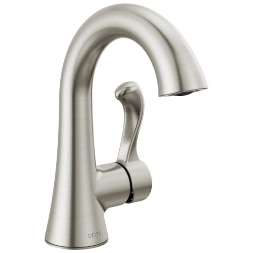 Delta Faucet Esato Single Hole Bathroom Faucet Brushed Nickel, Single Handle Bathroom Faucet, Bathroom Sink Faucet, Drain Assembly Included, SpotShield Brushed Nickel 15897LF-SP