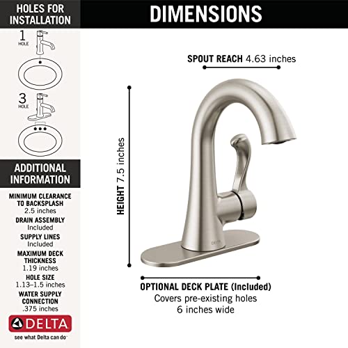 Delta Faucet Esato Single Hole Bathroom Faucet Brushed Nickel, Single Handle Bathroom Faucet, Bathroom Sink Faucet, Drain Assembly Included, SpotShield Brushed Nickel 15897LF-SP