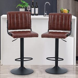 alpha home bar stools set of 2 pu leather bar chairs with back adjustable kitchen height stools pub bistro bar counter height stools modern square seat chairs 360°swivel stools 300lbs capacity brown