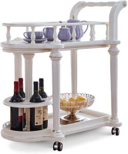 fbite bar serving cart, wine cart for home kitchen hotel kitchen storage trolley shelf trolley white 2-tier shelf trolley for wine and food high grade exquisite shelf trolley