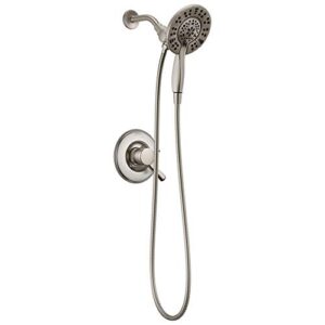 delta faucet linden 17 series dual-function shower faucet, shower trim kit with 4-spray in2ition 2-in-1 dual hand held shower head with hose, stainless t17293-ss-i (valve not included)