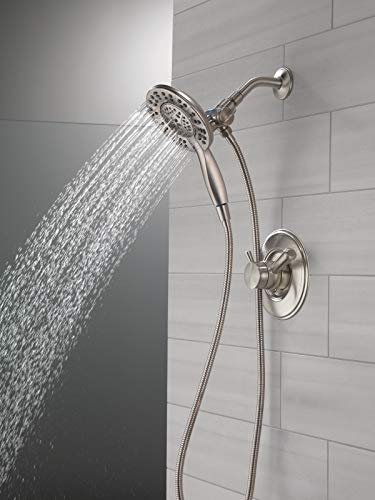 Delta Faucet Linden 17 Series Dual-Function Shower Faucet, Shower Trim Kit with 4-Spray In2ition 2-in-1 Dual Hand Held Shower Head with Hose, Stainless T17293-SS-I (Valve Not Included)