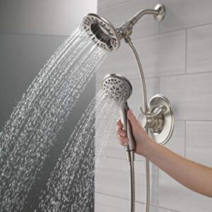 Delta Faucet Linden 17 Series Dual-Function Shower Faucet, Shower Trim Kit with 4-Spray In2ition 2-in-1 Dual Hand Held Shower Head with Hose, Stainless T17293-SS-I (Valve Not Included)