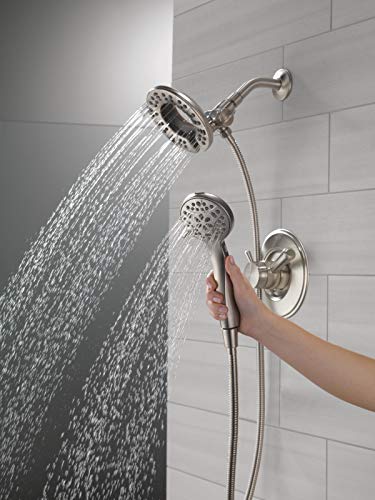 Delta Faucet Linden 17 Series Dual-Function Shower Faucet, Shower Trim Kit with 4-Spray In2ition 2-in-1 Dual Hand Held Shower Head with Hose, Stainless T17293-SS-I (Valve Not Included)