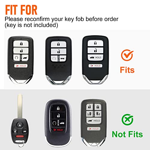 Slohif for Honda Key Fob Cover Keychain Accessories for Accord Civic CR-V CRV Pilot Passport HRV EX EX-L Touring Premium Odyssey 5 Buttons, Leather Case+D-Ring+Hook(Black)