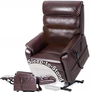 firstclass™ sleep-to-stand lift chair 2.0, sleeper chair for sleeping, relaxation, lay-flat recliner, 2 motor for independent back and foot adjust, recliner massage chair with heat included, brown