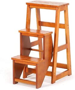 step stool stepladder stool three-step ladder stool, anti-skid pedal ladder thickening wood stepladders articles place shelves large load-bearing, brown 28 * 56 * 76cm folding ladder stool