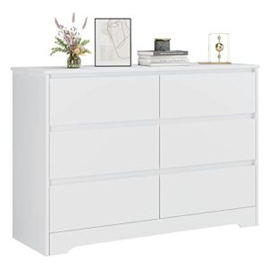 fotosok 6 drawer double dresser, white dresser for bedroom, modern 6 chest of drawers with deep drawers, wide storage organizer cabinet for living room home