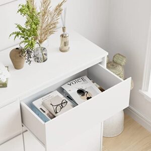 FOTOSOK 6 Drawer Double Dresser, White Dresser for Bedroom, Modern 6 Chest of Drawers with Deep Drawers, Wide Storage Organizer Cabinet for Living Room Home