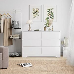 FOTOSOK 6 Drawer Double Dresser, White Dresser for Bedroom, Modern 6 Chest of Drawers with Deep Drawers, Wide Storage Organizer Cabinet for Living Room Home