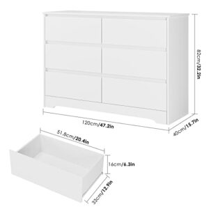 FOTOSOK 6 Drawer Double Dresser, White Dresser for Bedroom, Modern 6 Chest of Drawers with Deep Drawers, Wide Storage Organizer Cabinet for Living Room Home