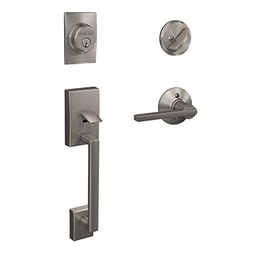 Schlage F60 V CEN 619 LAT Century Front Entry Handleset with Latitude Lever, Deadbolt Keyed 1 Side, Satin Nickel