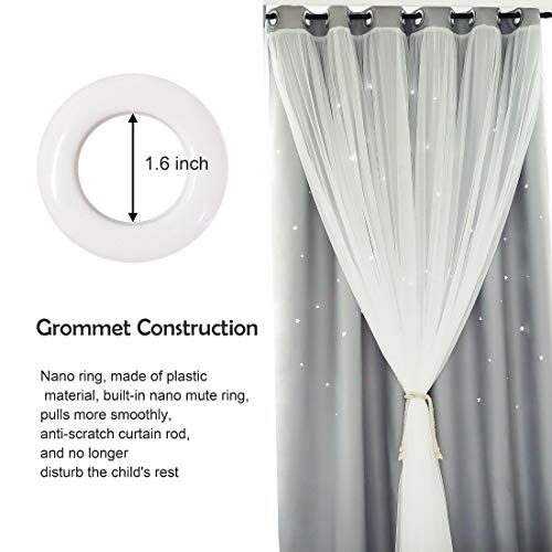 Unistar 2 Panels Stars Blackout Curtains for Bedroom Girls Kids Baby Window Curtain Double Layer Star Cut Out Aesthetic Living Room Decor Wall Home Decorations Curtain,W52 x L95 Inches,Grey