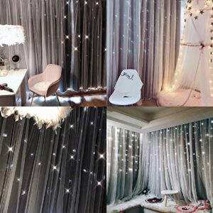 Unistar 2 Panels Stars Blackout Curtains for Bedroom Girls Kids Baby Window Curtain Double Layer Star Cut Out Aesthetic Living Room Decor Wall Home Decorations Curtain,W52 x L95 Inches,Grey