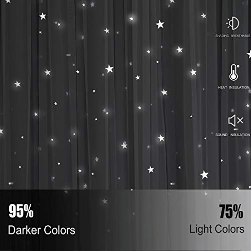 Unistar 2 Panels Stars Blackout Curtains for Bedroom Girls Kids Baby Window Curtain Double Layer Star Cut Out Aesthetic Living Room Decor Wall Home Decorations Curtain,W52 x L95 Inches,Grey