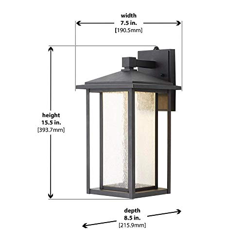 Home Decorators Collection Black Medium Outdoor Seeded Glass Dusk to Dawn LED Wall Lantern
