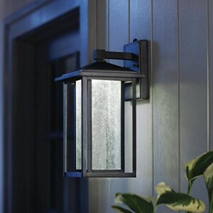 Home Decorators Collection Black Medium Outdoor Seeded Glass Dusk to Dawn LED Wall Lantern