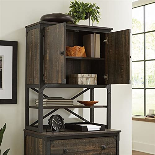 Sauder Steel River Industrial Hutch for Cabinet in Carbon Oak, Carbon Oak Finish