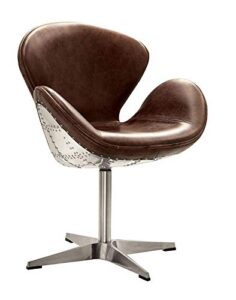 acme furniture brancaster swivel chair, retro brown top grain leather/aluminum