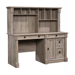 sauder palladia desk with hutch, l: 59.488″ x w: 23.543″ x h: 56.496″, split oak finish