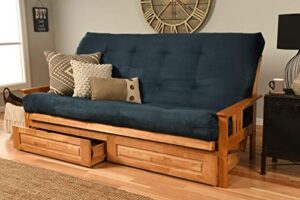 kodiak furniture monterey queen-size futon, storage drawers, butternut finish with suede navy mattress