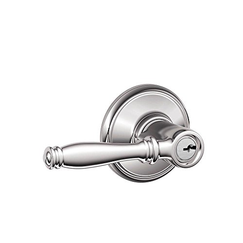 SCHLAGE F51A BIR 625 Birmingham Lever Keyed Entry Lock, Bright Chrome