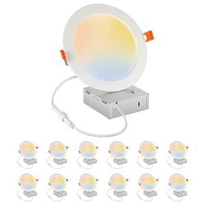 edishine 12pack 6 inch led recessed light with junction box, 5cct 2700k/3000k/3500k/4000k/5000k dimmable ultra-thin canless led recessed light, 14w 1050lm cri80 recessed light fixtures, ul listed