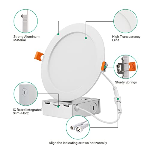 EDISHINE 12Pack 6 inch LED Recessed Light with Junction Box, 5CCT 2700K/3000K/3500K/4000K/5000K Dimmable Ultra-Thin Canless LED Recessed Light, 14W 1050LM CRI80 Recessed Light Fixtures, UL Listed