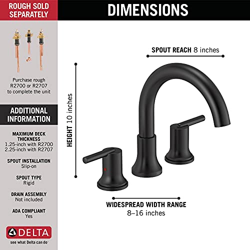 Delta Faucet Trinsic Matte Black Roman Tub Faucet, Matte Black Tub Faucet, Roman Bathtub Faucet, Roman Tub Faucet Black, Matte Black T2759-BL (Valve Not Included)