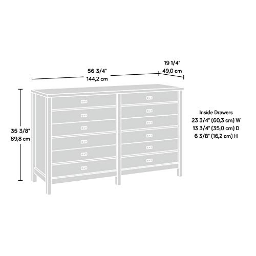 Sauder Cottage Road Dresser, L: 56.77" x W: 19.29" x H: 35.35", Soft White Finish & Sauder Cottage Road Night Stand, Soft White Finish