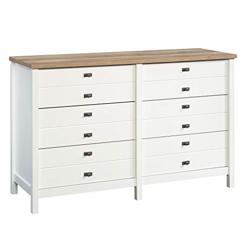 Sauder Cottage Road Dresser, L: 56.77" x W: 19.29" x H: 35.35", Soft White Finish & Sauder Cottage Road Night Stand, Soft White Finish