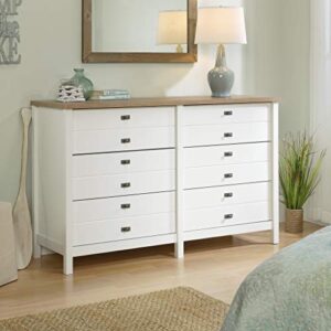 Sauder Cottage Road Dresser, L: 56.77" x W: 19.29" x H: 35.35", Soft White Finish & Sauder Cottage Road Night Stand, Soft White Finish