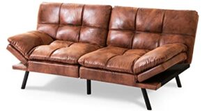 opoiar leather futon sofa bed,convertible memory foam couch bed,futon sets daybed with mattress included,folding modern sleeper sofa love seat for rv car living room&bedroom small space,brown