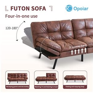 Opoiar Leather Futon Sofa Bed,Convertible Memory Foam Couch Bed,Futon Sets Daybed with Mattress Included,Folding Modern Sleeper Sofa Love seat for RV Car Living Room&Bedroom Small Space,Brown