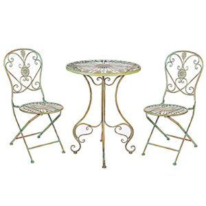 sungmor indoor outdoor bistro table, garden patio balcony metal table furniture, one piece antique green 22.8d*29.5h small round table, decorative pretty table with rustic style and unique pattern