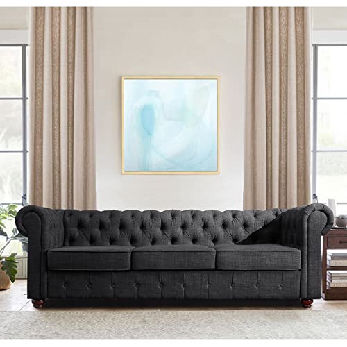 Rosevera Genevieve Upholstered Fine Polyester Collection Tufted Loveseat Couch, Contemporary Chesterfield Armrest,Sectional Sofa for Living Room Apartment, Charcoal 3SEAT