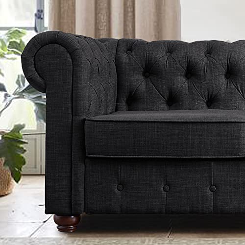 Rosevera Genevieve Upholstered Fine Polyester Collection Tufted Loveseat Couch, Contemporary Chesterfield Armrest,Sectional Sofa for Living Room Apartment, Charcoal 3SEAT