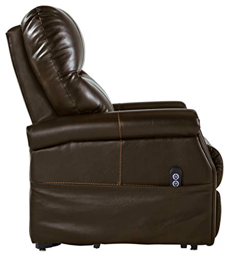 Signature Design by Ashley Markridge Faux Leather Modern Electric Power Lift Recliner for Elderly, Brown