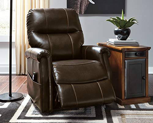 Signature Design by Ashley Markridge Faux Leather Modern Electric Power Lift Recliner for Elderly, Brown