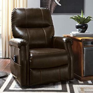 Signature Design by Ashley Markridge Faux Leather Modern Electric Power Lift Recliner for Elderly, Brown