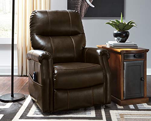 Signature Design by Ashley Markridge Faux Leather Modern Electric Power Lift Recliner for Elderly, Brown