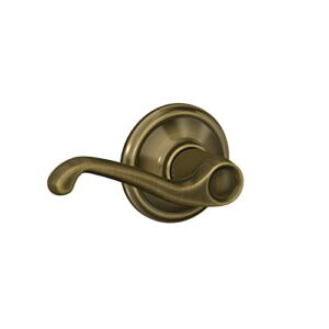 schlage f10 v fla 609 flair door lever, hall & closet passage lock, antique brass